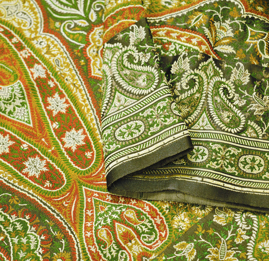 Vintage Brown Pure Satin silk Brocade Hand Woven Fabric Design Indian Fabric 28"X45" Floral Design Sewing Ethnic