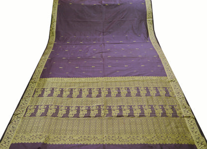 Indian Vintage Heavy Saree Purple Hand Woven 100% Pure Silk Indian Sari Fabric 5Yard Silk Sari Ethnic Floral Ethnic