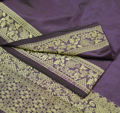 Indian Vintage Heavy Saree Purple Hand Woven 100% Pure Silk Indian Sari Fabric 5Yard Silk Sari Ethnic Floral Ethnic