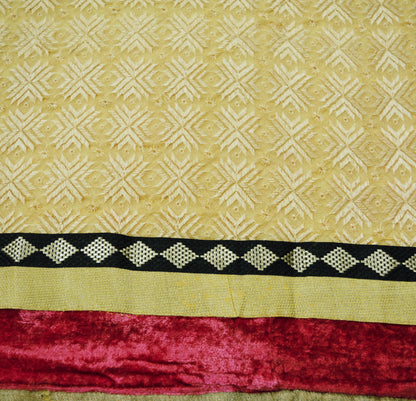 Indian Vintage Beige Sarees Chiffon Embroidered Bagh Phulkari Indian Sari Craft Fabric 5Yard Dress Making Sewing