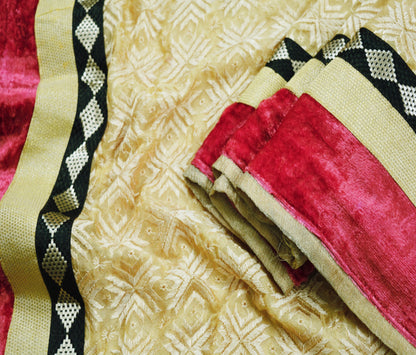 Indian Vintage Beige Sarees Chiffon Embroidered Bagh Phulkari Indian Sari Craft Fabric 5Yard Dress Making Sewing