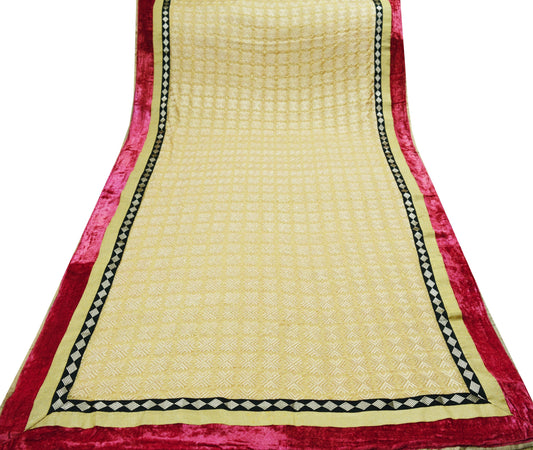 Indian Vintage Beige Sarees Chiffon Embroidered Bagh Phulkari Indian Sari Craft Fabric 5Yard Dress Making Sewing