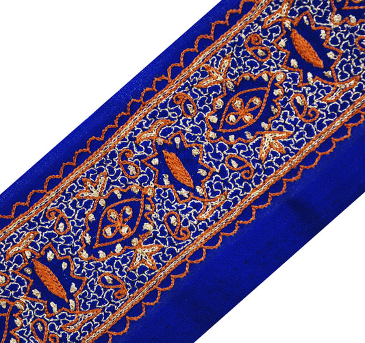 Indian Vintage Royal Blue Sari Border Hand Embroidered Indian Craft Trim Lace Sewing Sari Ribbon Recycled Sari Border Zari  Decor Zari