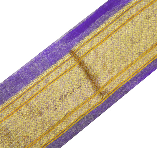 Indian Vintage Purple Woven Woven Paithani Sari Border Trim Craft Sewing Recycled Sari Border Golden Zari Pure Silk Home Decor Crafting