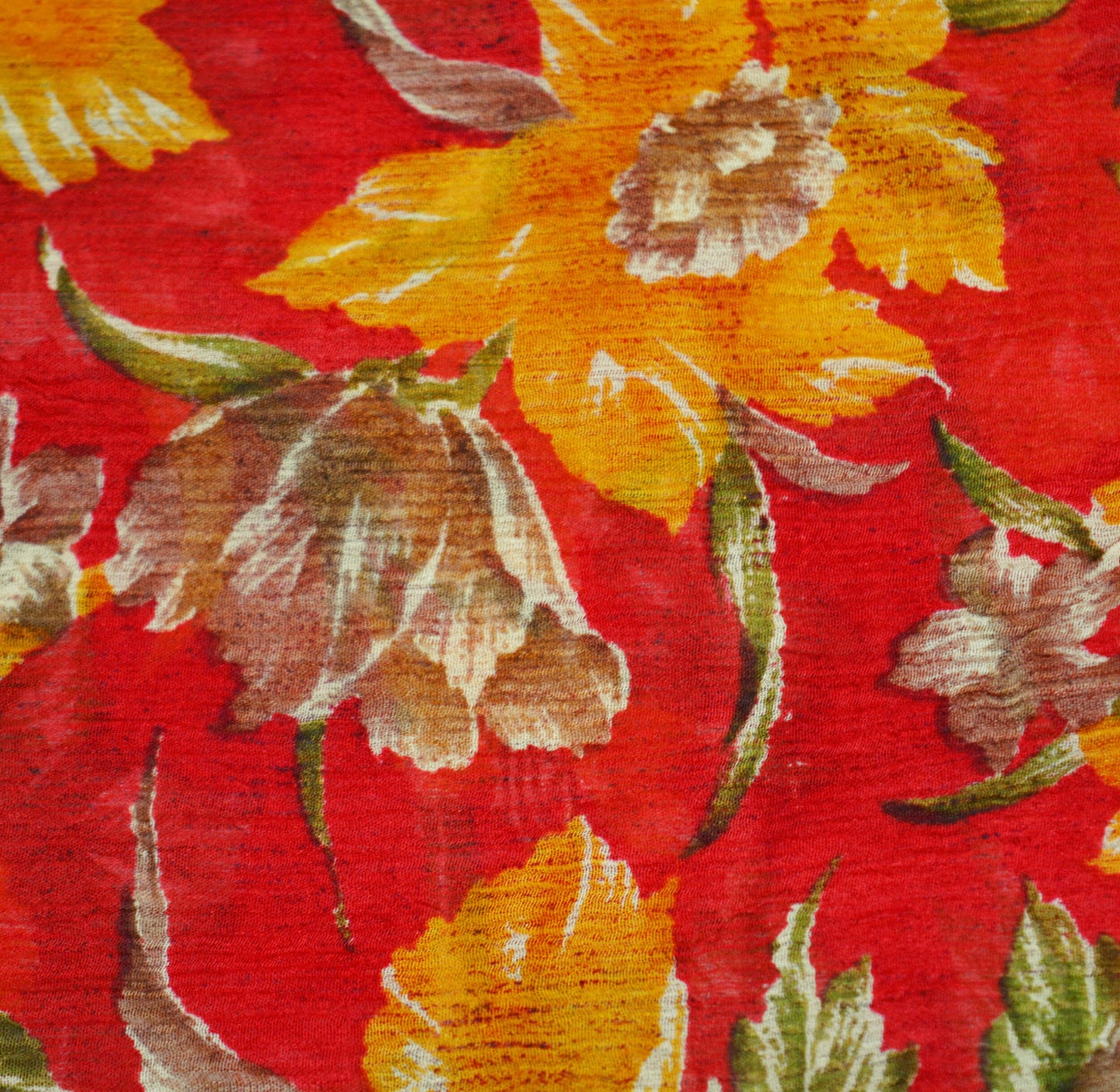 Women Vintage Sari Red Pure Chiffon Silk Printed Saree Craft Fabric Sewing 5Yard Soft Light Sari Dress Making Floral