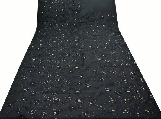 Indian Vintage Black Sarees Pure Chiffon Silk Hand Embroidered Indian Sari Fabric Indian Sari 5Yard Dress Making Sewing