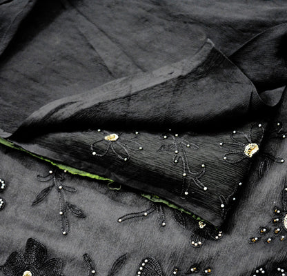 Indian Vintage Black Sarees Pure Chiffon Silk Hand Embroidered Indian Sari Fabric Indian Sari 5Yard Dress Making Sewing