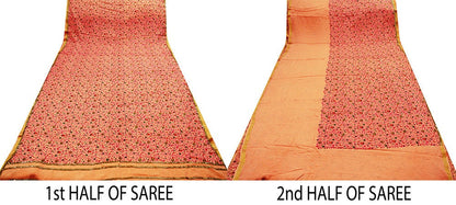 Indian Vintage Peach Saree Pure Crepe Silk Hand Embroidered Indian Sari Fabric 5yard Sewing Soft Craft Ethnic