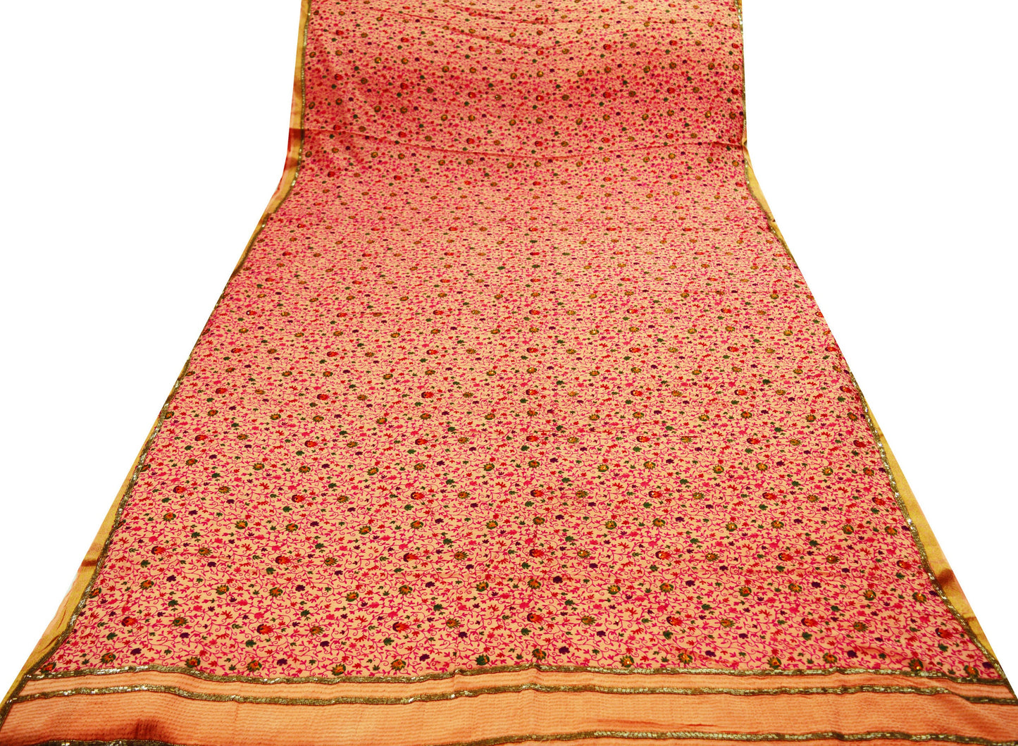 Indian Vintage Peach Saree Pure Crepe Silk Hand Embroidered Indian Sari Fabric 5yard Sewing Soft Craft Ethnic