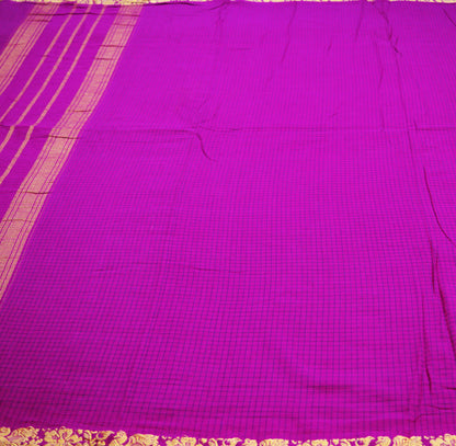 Vintage Sari Purple Pure Cotton Hand Woven Saree Golden Zari 5Yard Soft Floral Golden Zari