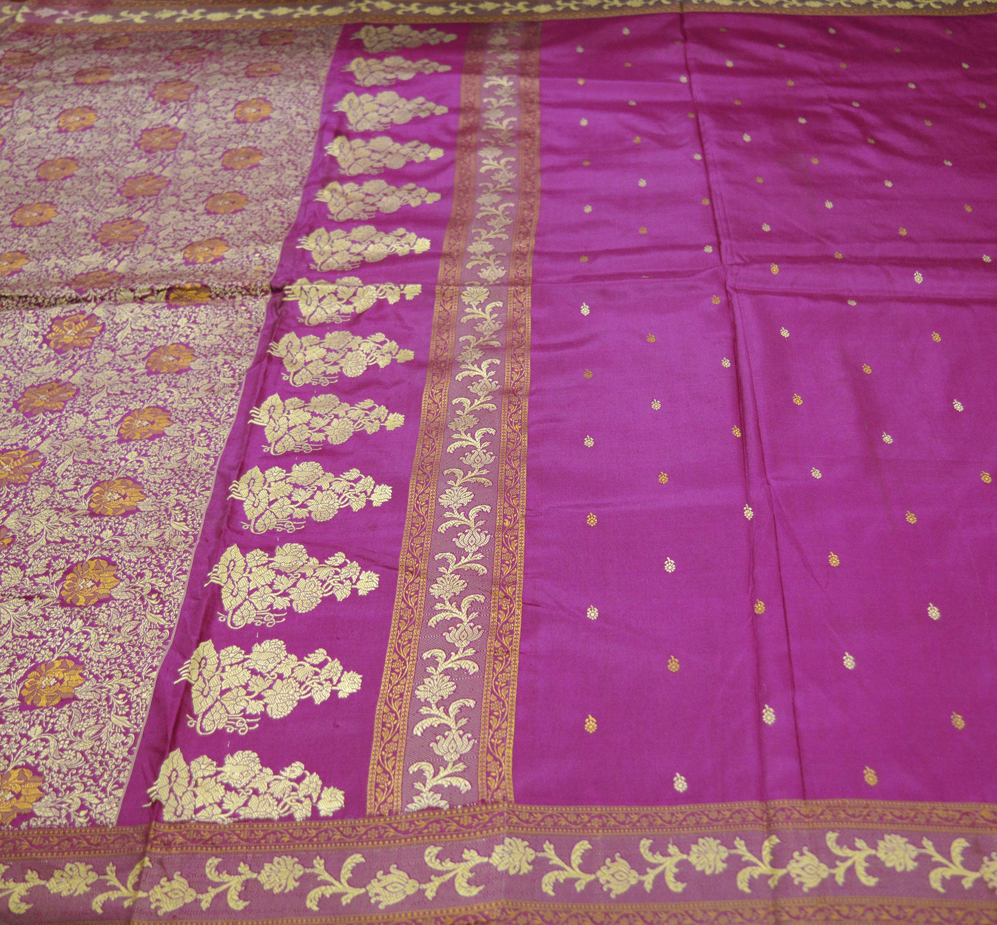 Indian Vintage Sari Purple Pure Silk Hand Woven Sarees Fabric 5Yard Sewing Ethnic Floral