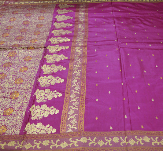 Indian Vintage Sari Purple Pure Silk Hand Woven Sarees Fabric 5Yard Sewing Ethnic Floral