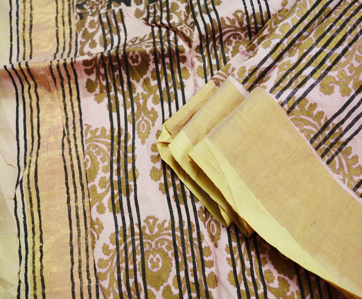 Vintage Sari Pink Pure Silk Hand Painted Saree 5yd Soft Zari Dress Designing for Crafting