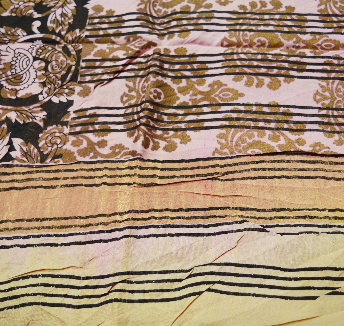 Vintage Sari Pink Pure Silk Hand Painted Saree 5yd Soft Zari Dress Designing for Crafting