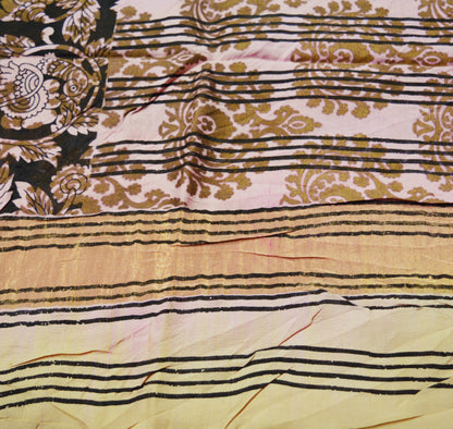 Vintage Sari Pink Pure Silk Hand Painted Saree 5yd Soft Zari Dress Designing for Crafting