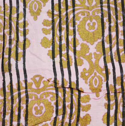 Vintage Sari Pink Pure Silk Hand Painted Saree 5yd Soft Zari Dress Designing for Crafting