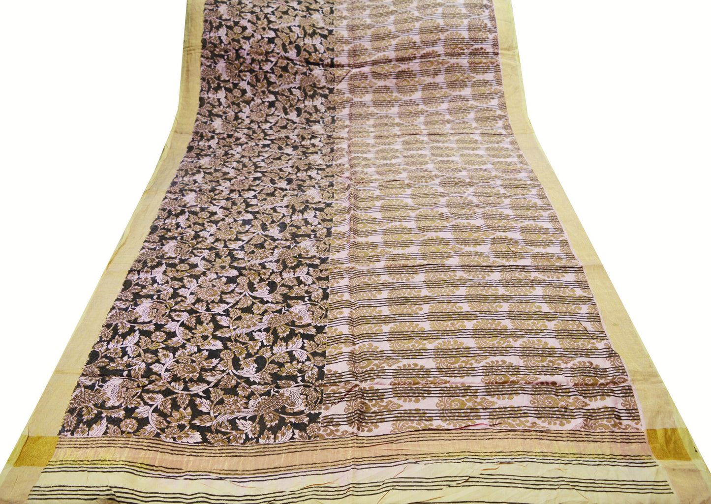 Vintage Sari Pink Pure Silk Hand Painted Saree 5yd Soft Zari Dress Designing for Crafting