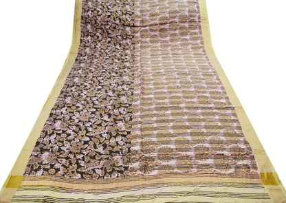 Vintage Sari Pink Pure Silk Hand Painted Saree 5yd Soft Zari Dress Designing for Crafting
