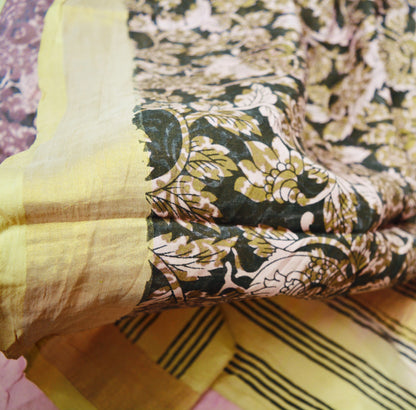 Vintage Sari Pink Pure Silk Hand Painted Saree 5yd Soft Zari Dress Designing for Crafting