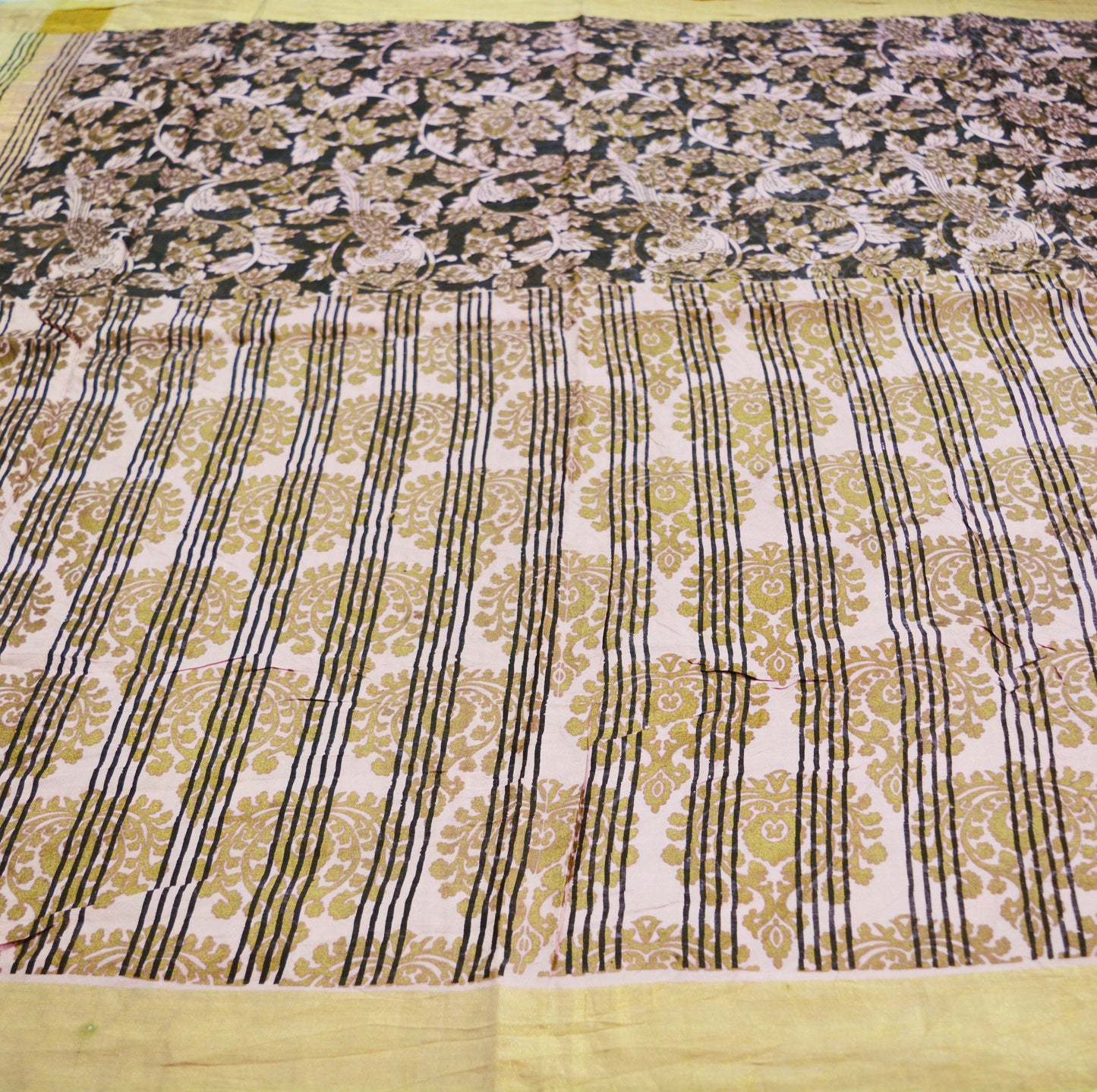 Vintage Sari Pink Pure Silk Hand Painted Saree 5yd Soft Zari Dress Designing for Crafting