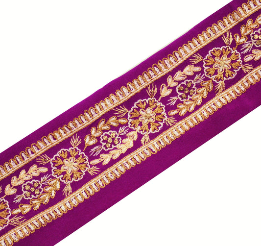 Indian Vintage Purple Sari Border Hand Embroidered Indian Craft Trim Lace Sewing Sari Ribbon Recycled Sari Border Zari Decor