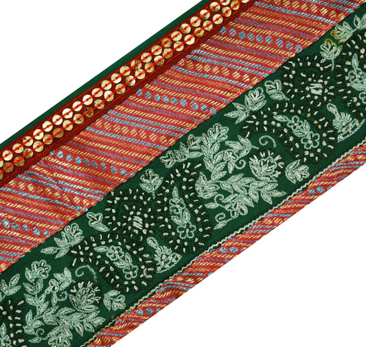 Indian Vintage Red & Green Sari Border Hand Embroidered Indian Craft Trim Lace Sewing Sari Ribbon Recycled Sari Border Decor