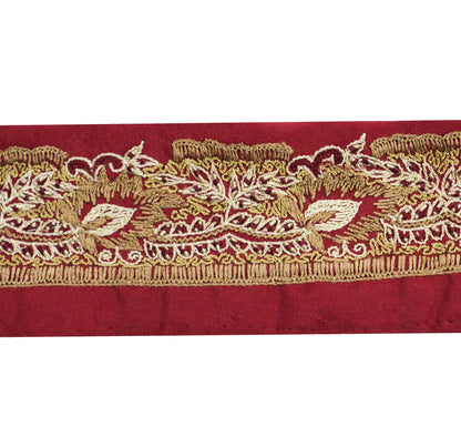 Indian Vintage Red Sari Border Hand Embroidered Indian Craft Trim Lace Sewing Sari Ribbon Crepe Zardozi/Dabka Zari