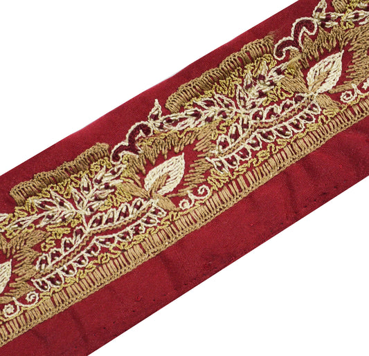 Indian Vintage Red Sari Border Hand Embroidered Indian Craft Trim Lace Sewing Sari Ribbon Crepe Zardozi/Dabka Zari