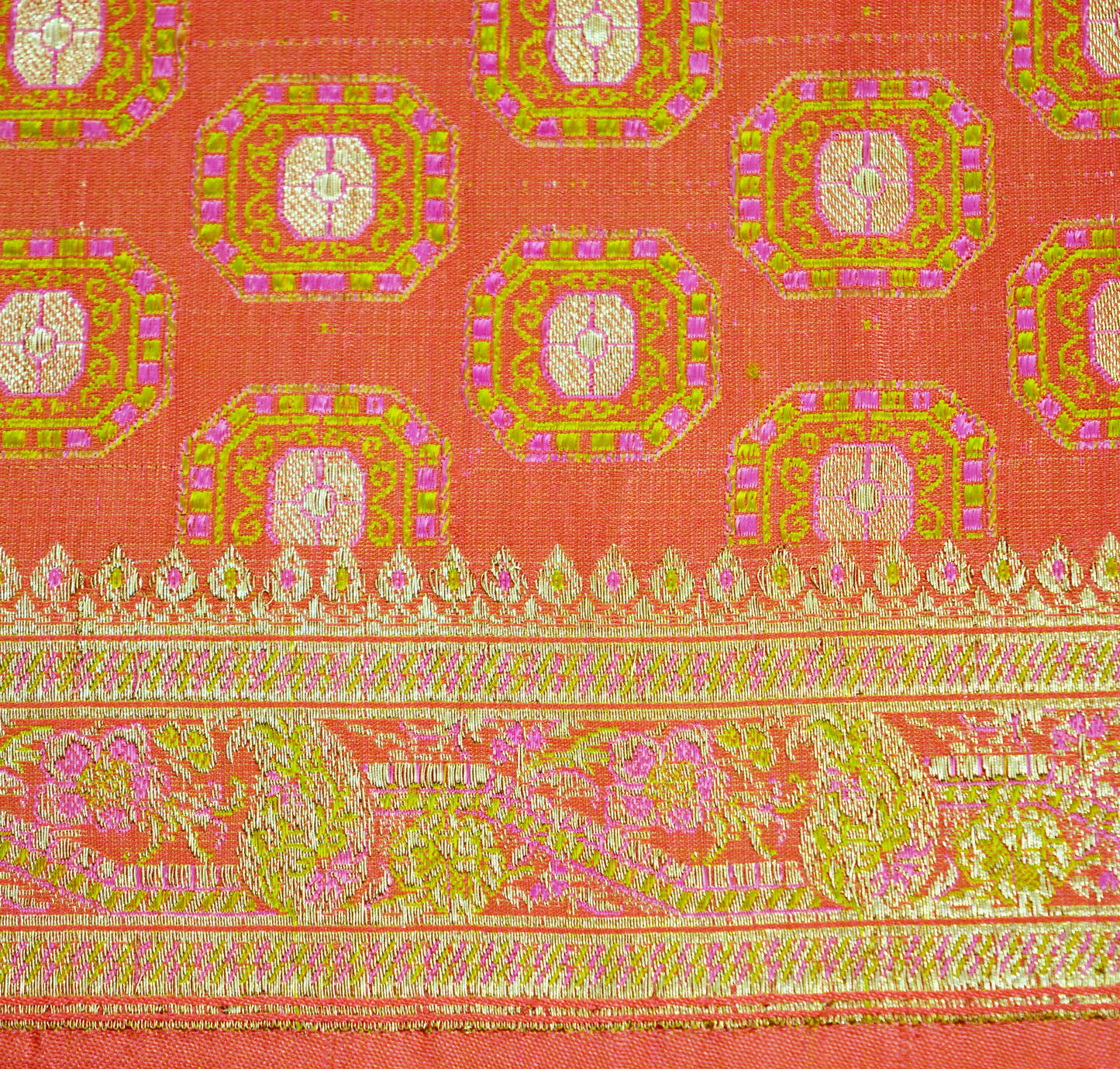 Indian Vintage Sari Heavy Wedding Pure Satin Silk Peach Woven Banarasi Brocade Saree Zari 5Yard