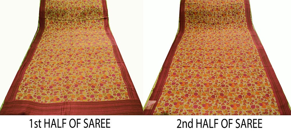 Vintage Sari Brown 100% Pure Silk Printed Saree Fabric 5yard Sewing Floral Soft Dress Designing for Crafting ,Paisley
