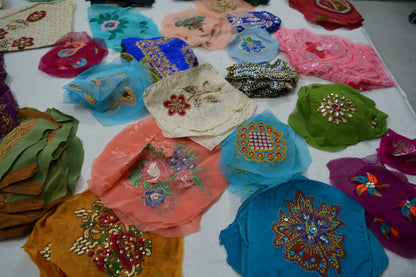 Fabric Appliques Sari Silk Applique Vintage Embroidered Snippets Remnants Craft Journals India Rare Sewing & Needlecraft Patches Sewing