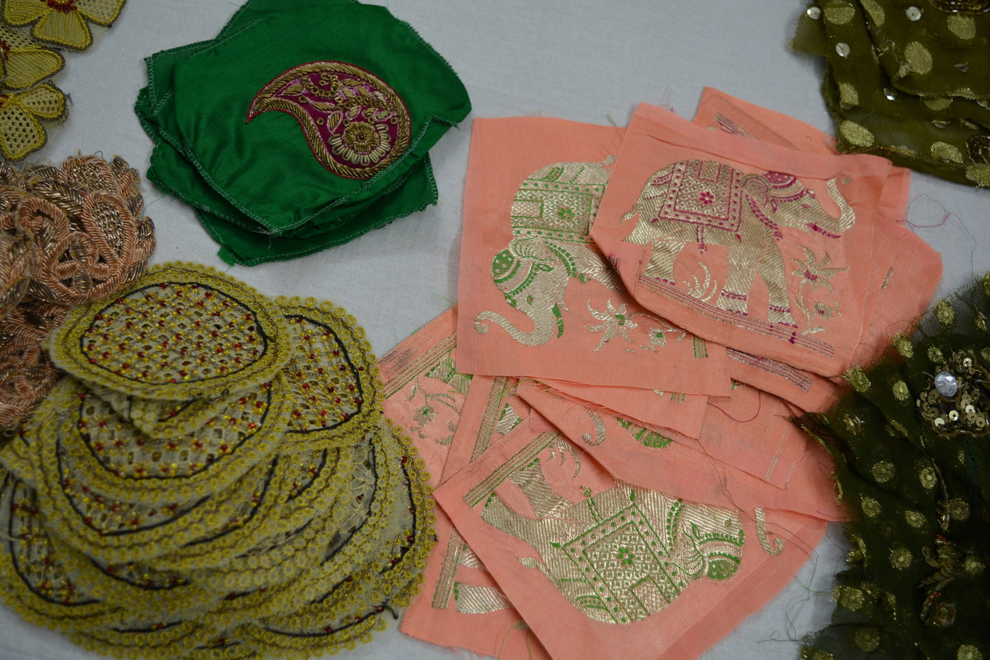 Fabric Appliques Sari Silk Applique Vintage Embroidered Snippets Remnants Craft Journals India Rare Sewing & Needlecraft Patches Sewing