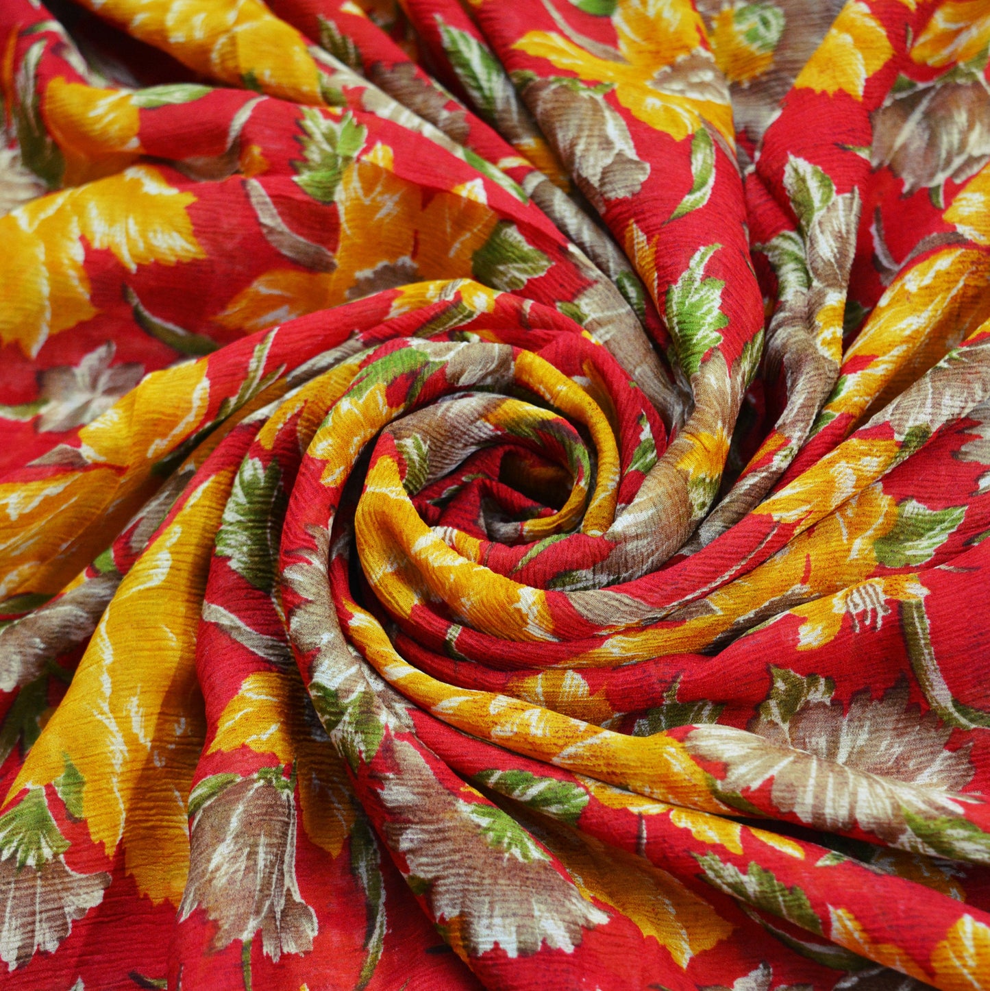 Women Vintage Sari Red Pure Chiffon Silk Printed Saree Craft Fabric Sewing 5Yard Soft Light Sari Dress Making Floral