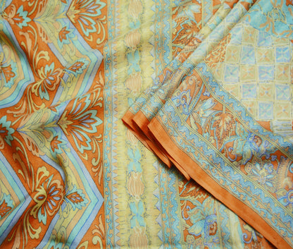 Indian Vintage Sari Peach & Cream Pure Silk Printed Saree Fabric 5yard Sewing Craft Fabric DressMaking Soft Wrap