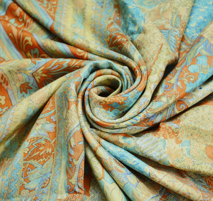 Indian Vintage Sari Peach & Cream Pure Silk Printed Saree Fabric 5yard Sewing Craft Fabric DressMaking Soft Wrap