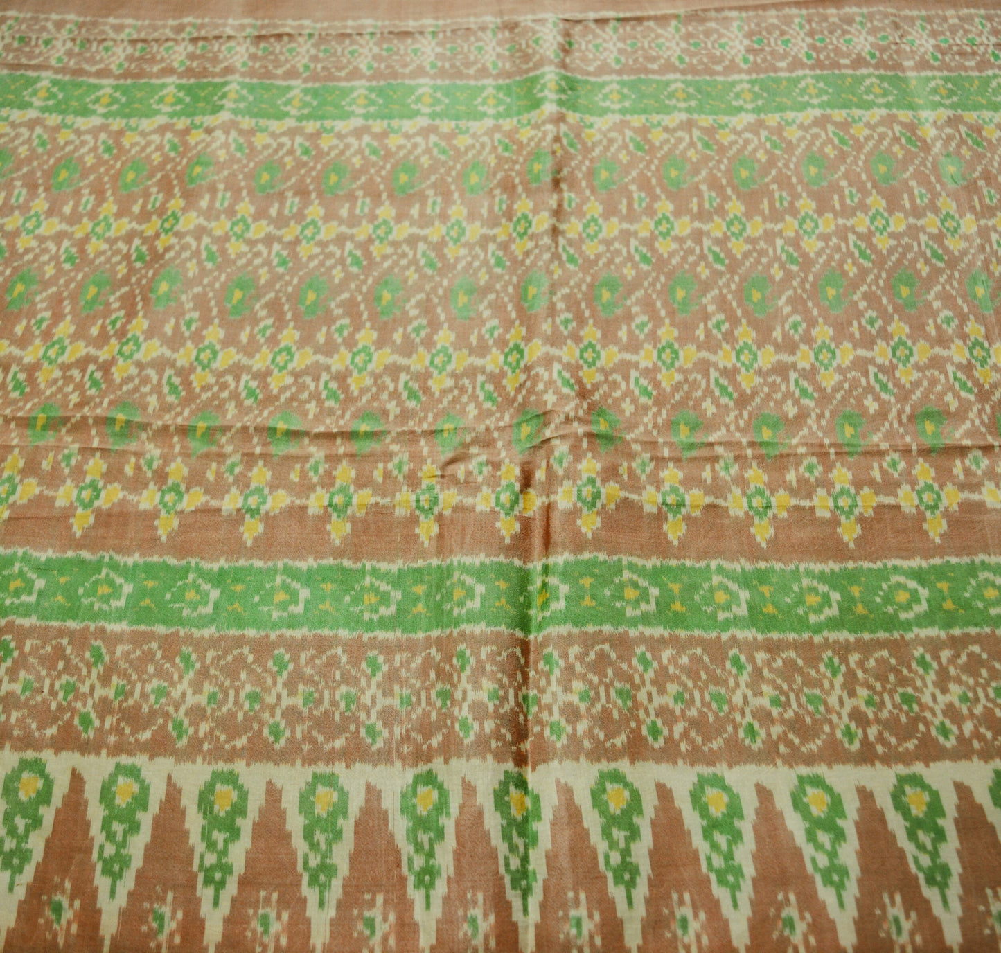 Indian Vintage Orange & Brown Pure Silk Hand Woven Ikat Patola Saree Indian Sari Fabric 5Yard Craft Ethnic Premium Saree