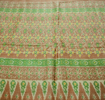 Indian Vintage Orange & Brown Pure Silk Hand Woven Ikat Patola Saree Indian Sari Fabric 5Yard Craft Ethnic Premium Saree