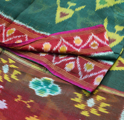 Indian Vintage Green & Maroon Saree Pure Silk Hand Woven Odisha Ikat Patola Indian Sari Fabric 5Yard Zari