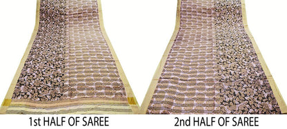 Vintage Sari Pink Pure Silk Hand Painted Saree 5yd Soft Zari Dress Designing for Crafting