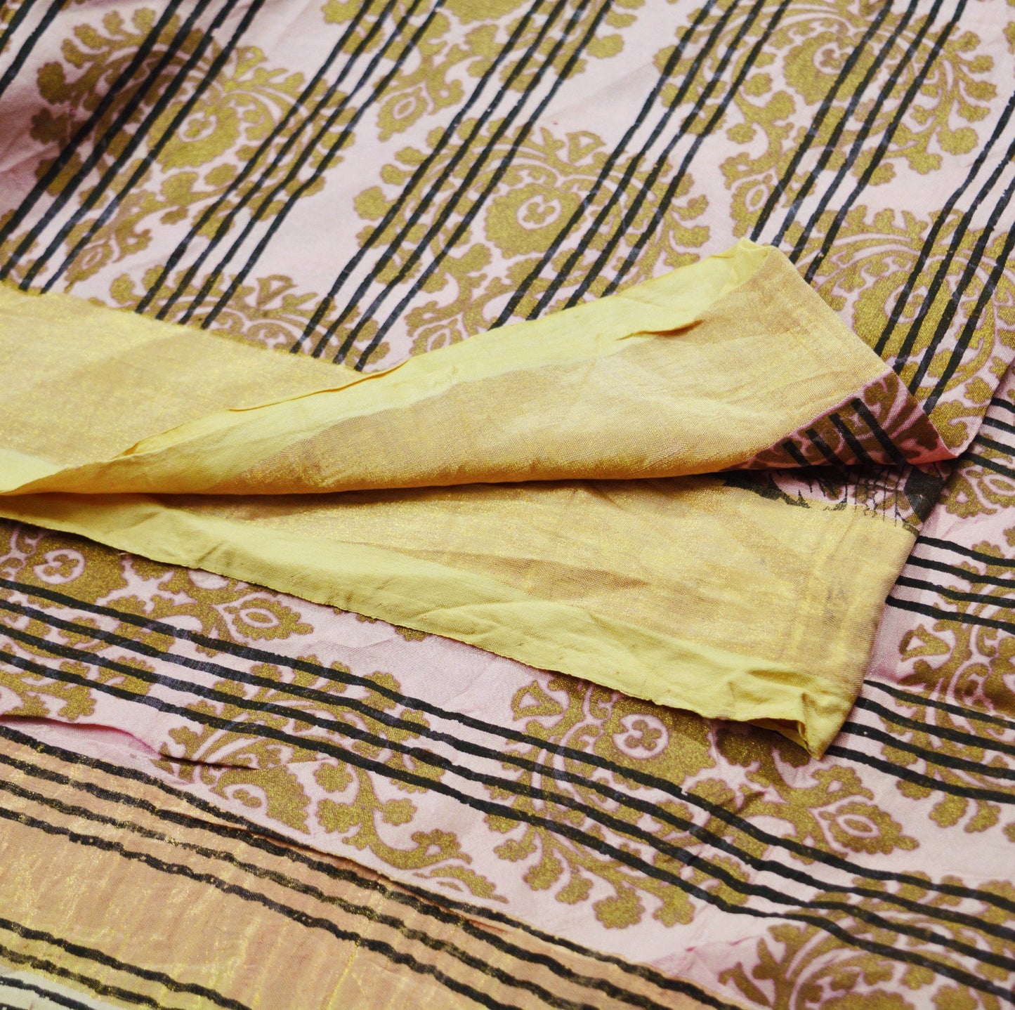 Vintage Sari Pink Pure Silk Hand Painted Saree 5yd Soft Zari Dress Designing for Crafting