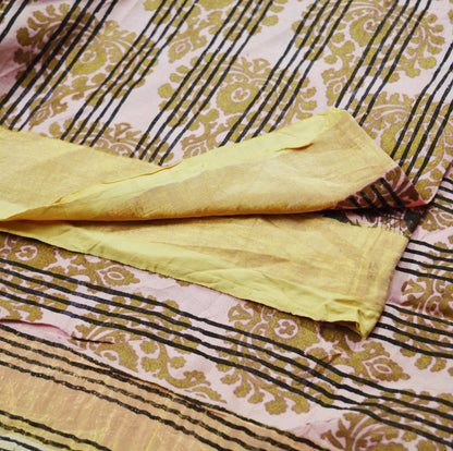 Vintage Sari Pink Pure Silk Hand Painted Saree 5yd Soft Zari Dress Designing for Crafting