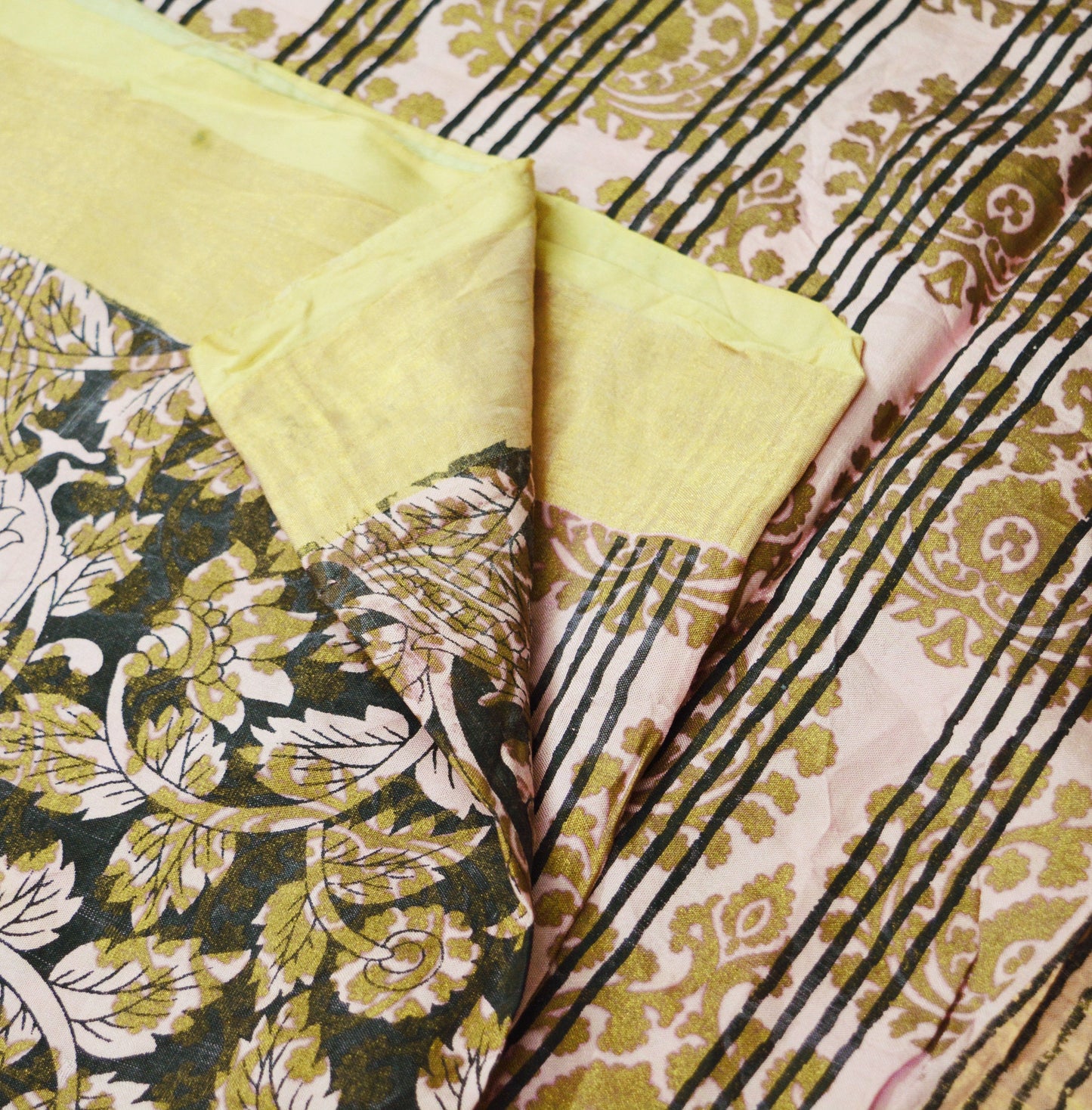 Vintage Sari Pink Pure Silk Hand Painted Saree 5yd Soft Zari Dress Designing for Crafting