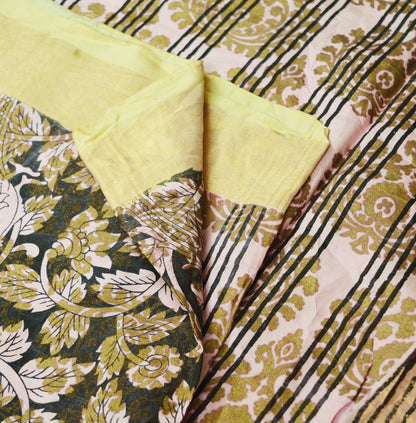 Vintage Sari Pink Pure Silk Hand Painted Saree 5yd Soft Zari Dress Designing for Crafting