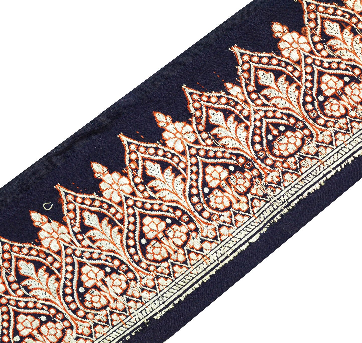 Indian Vintage Deep Blue Sari Border Hand Woven banarasi Brocade zari lace trim ribbon 1yd