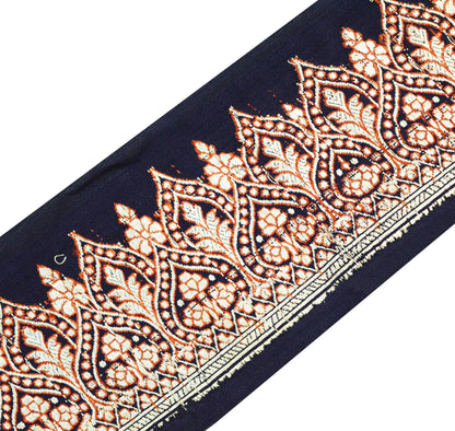 Indian Vintage Deep Blue Sari Border Hand Woven banarasi Brocade zari lace trim ribbon 1yd