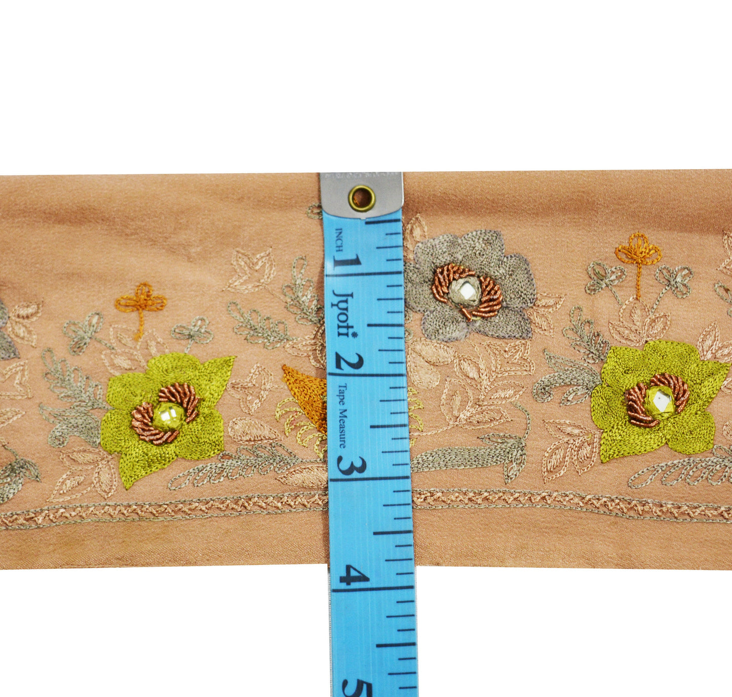 Indian Vintage Peach Sari Border Hand Embroidered Indian Craft Trim Lace Sewing Sari Ribbon Pure Crepe silk  Zardozi/Dabka Zari