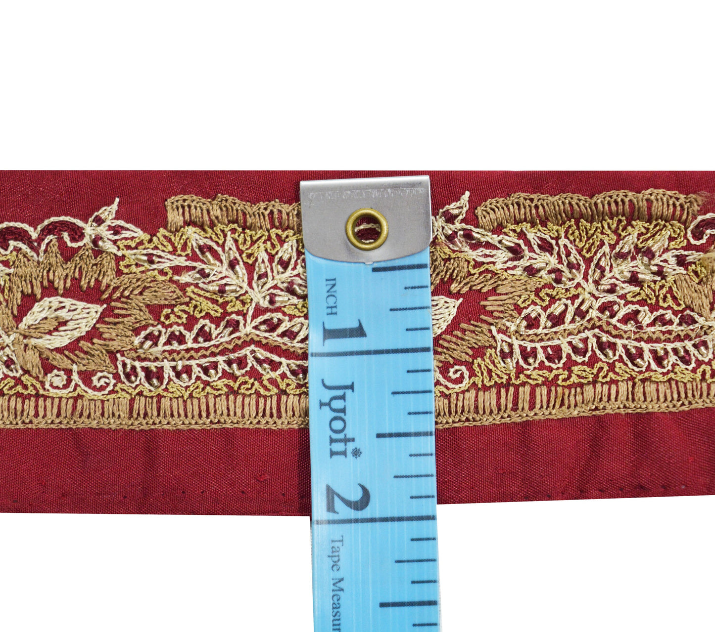 Indian Vintage Red Sari Border Hand Embroidered Indian Craft Trim Lace Sewing Sari Ribbon Crepe Zardozi/Dabka Zari