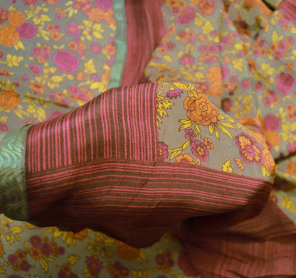 Vintage Sari Brown 100% Pure Silk Printed Saree Fabric 5yard Sewing Floral Soft Dress Designing for Crafting ,Paisley
