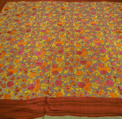 Vintage Sari Brown 100% Pure Silk Printed Saree Fabric 5yard Sewing Floral Soft Dress Designing for Crafting ,Paisley