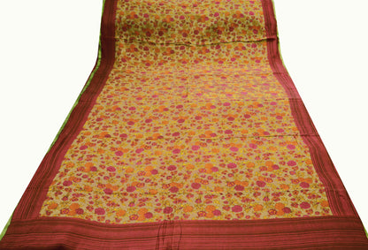 Vintage Sari Brown 100% Pure Silk Printed Saree Fabric 5yard Sewing Floral Soft Dress Designing for Crafting ,Paisley
